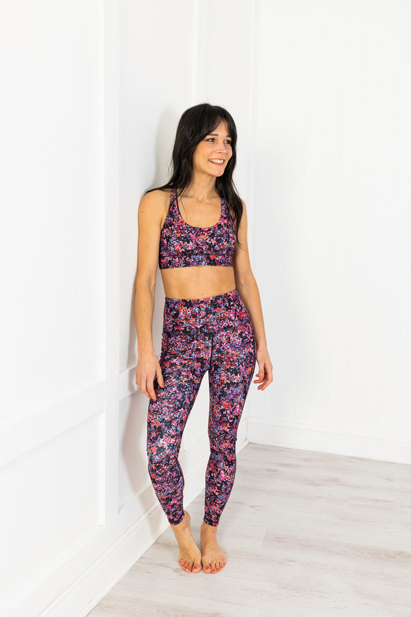 Supportive and functional our Sports Bra features:  Adjustable straps and removable pads for personal fit and comfort.  Fourway stretch and sweat wicking fabric.  Each bra has been made from 5 recycled plastic bottles in a certified factory.