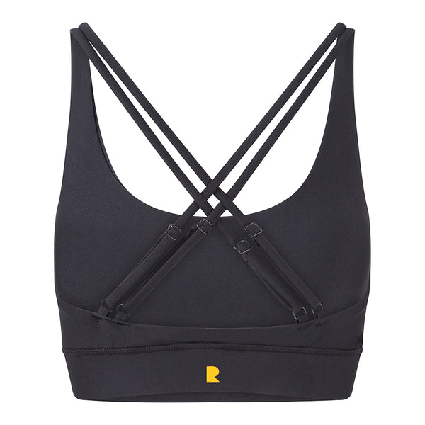 Supportive and functional our Sports Bra features:  Adjustable straps and removable pads for personal fit and comfort.  Fourway stretch and sweat wicking fabric.  Each bra has been made from 5 recycled plastic bottles in a certified factory.