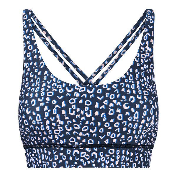 Supportive and functional our Sports Bra features:  Adjustable straps and removable pads for personal fit and comfort.  Fourway stretch and sweat wicking fabric.  Each bra has been made from 5 recycled plastic bottles in a certified factory.