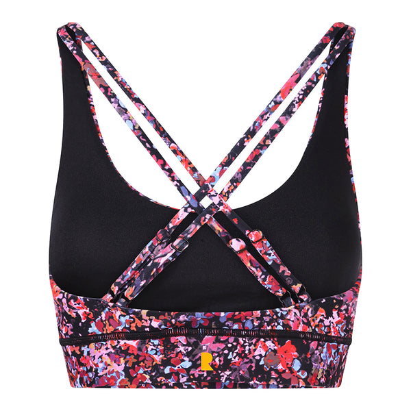 Supportive and functional our Sports Bra features:  Adjustable straps and removable pads for personal fit and comfort.  Fourway stretch and sweat wicking fabric.  Each bra has been made from 5 recycled plastic bottles in a certified factory.