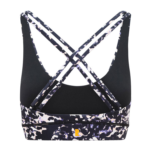 Supportive and functional our Sports Bra features:  Adjustable straps and removable pads for personal fit and comfort.  Fourway stretch and sweat wicking fabric.  Each bra has been made from 5 recycled plastic bottles in a certified factory.