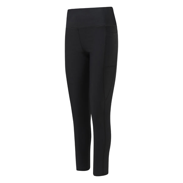 Supportive, functional and comfortable, our leggings feature:  High waisted fit.  Full leg length.  Two side pockets.  Four way stretch and sweat wicking fabric.  Each pair of leggings have been made from 18 recycled plastic bottles in a certified factory.